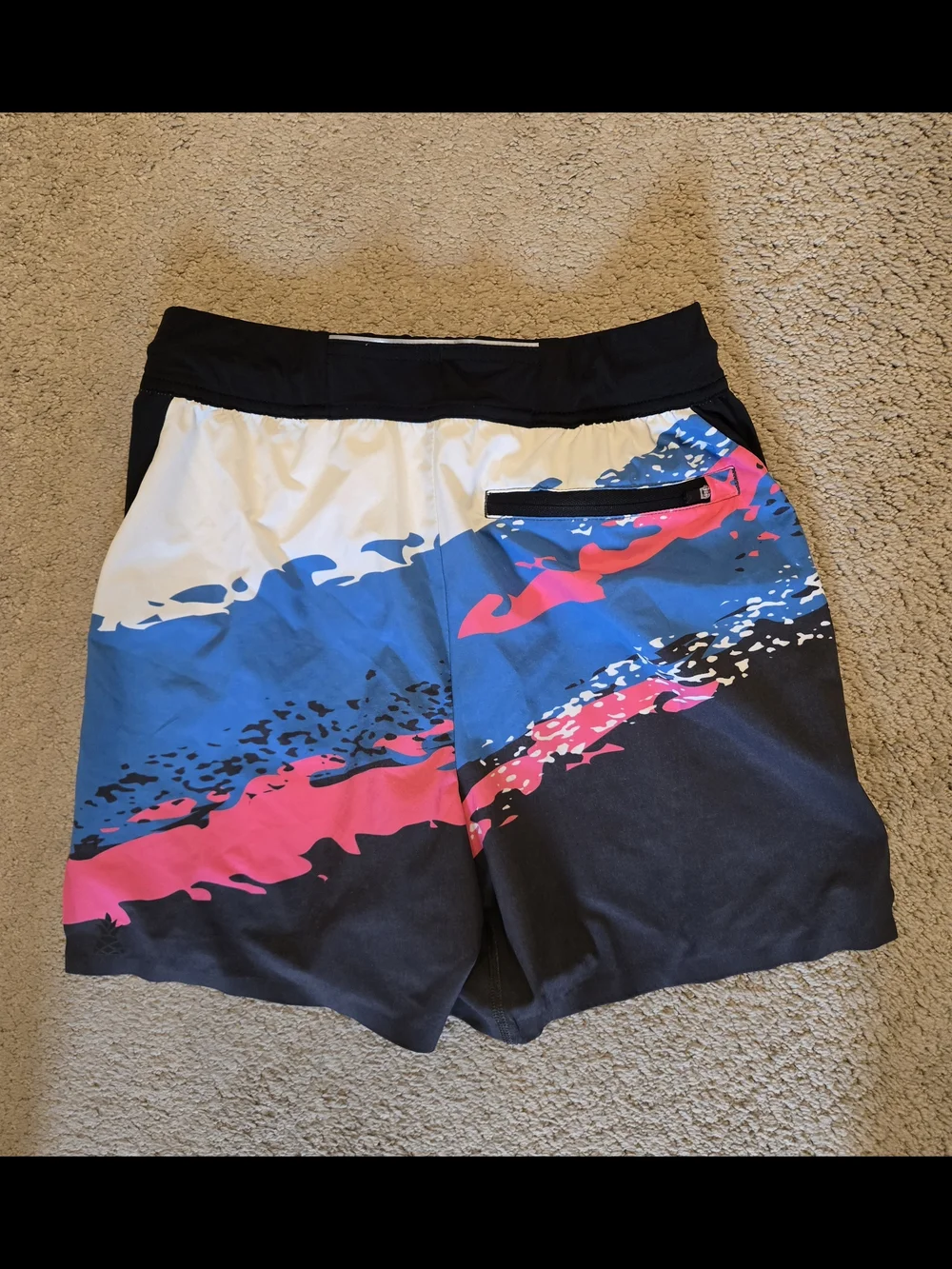 chubbies Black Swim Trunks with Blue, Pink and White Graphic Panel